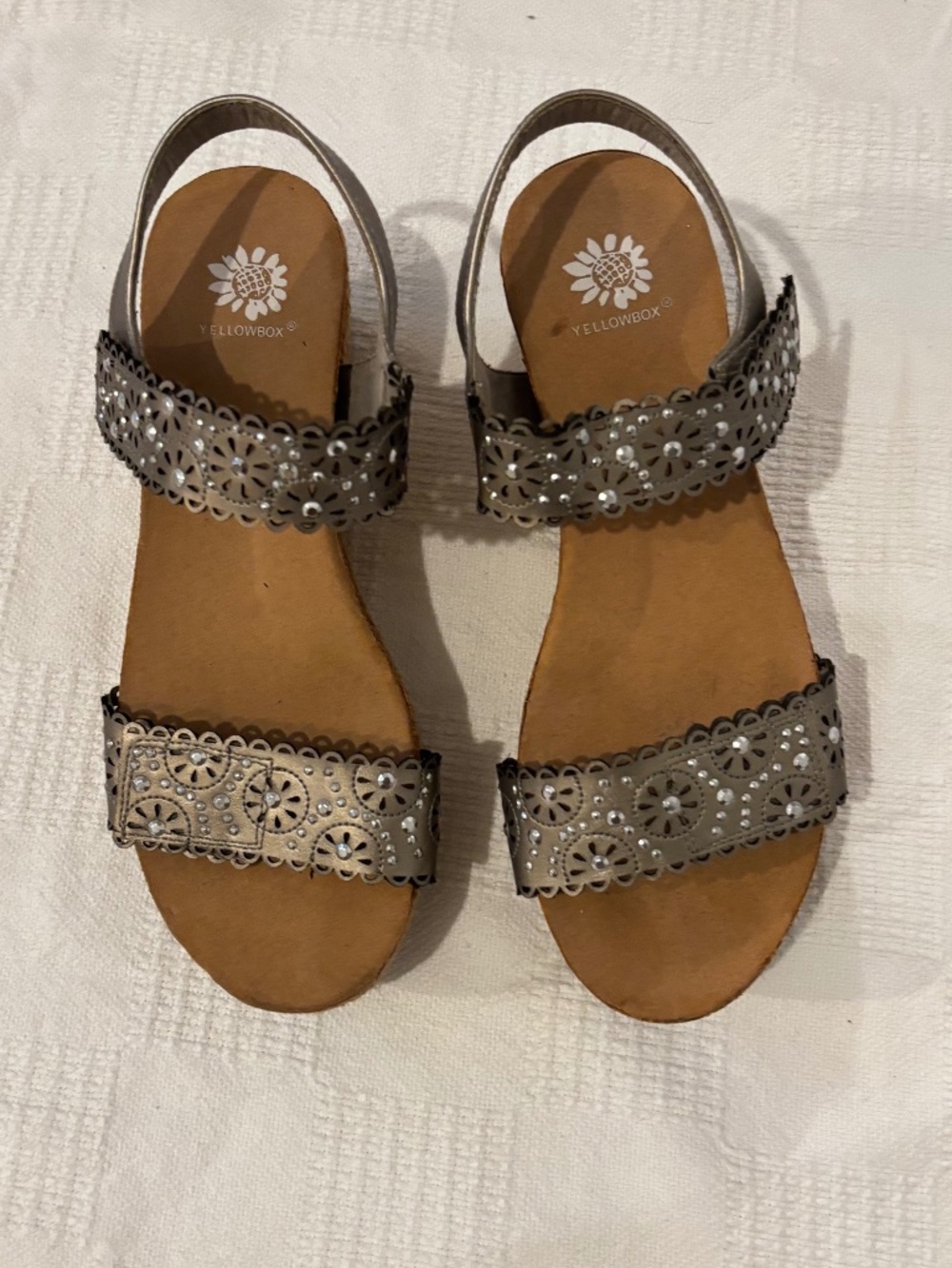 Yellow Box Wedge Sandals Metallic Gray Sz 8.5